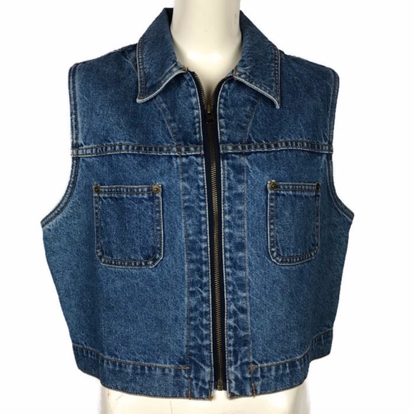 Vintage Pres De Chamonix Denim Zip Up Vest - Picture 1 of 7